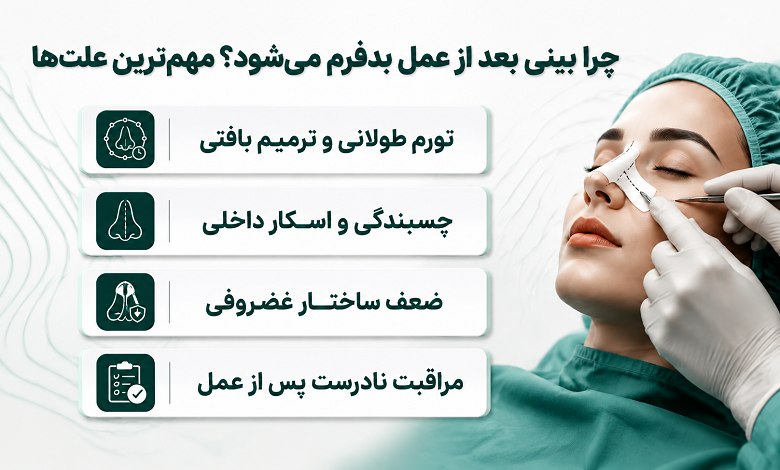 دلیل اصلی بدفرم شدن بینی بعد از عمل چیست؟